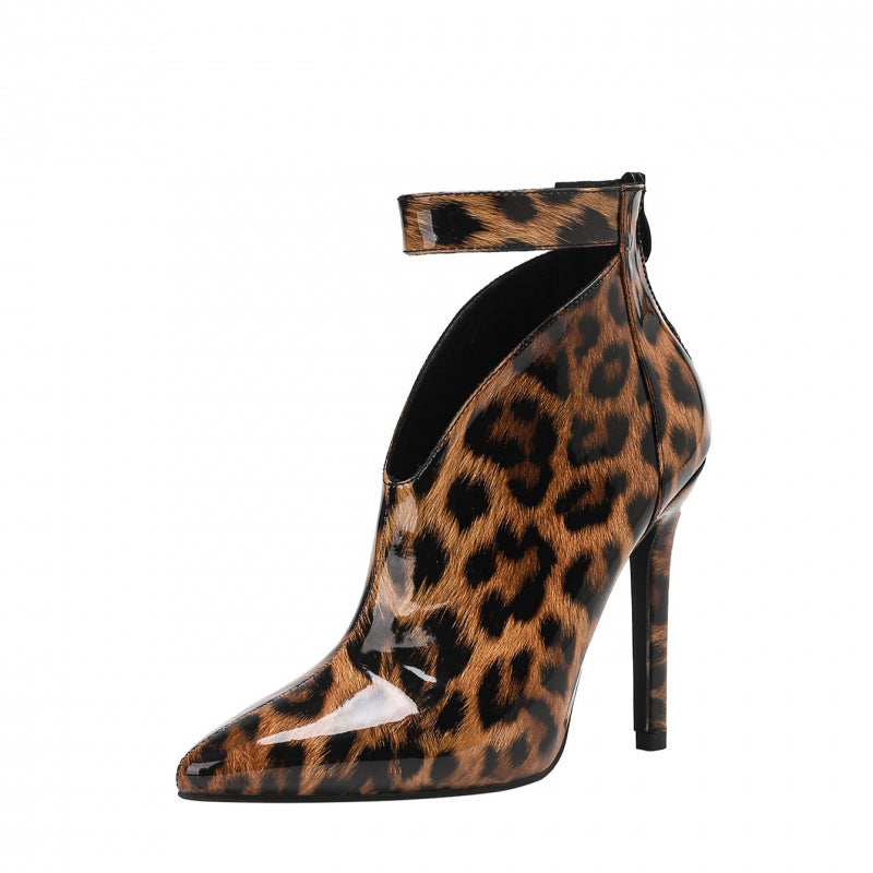Sexy Cut-out Leopard Pattern Stiletto Boots - Fashion Party High Heels for Women
