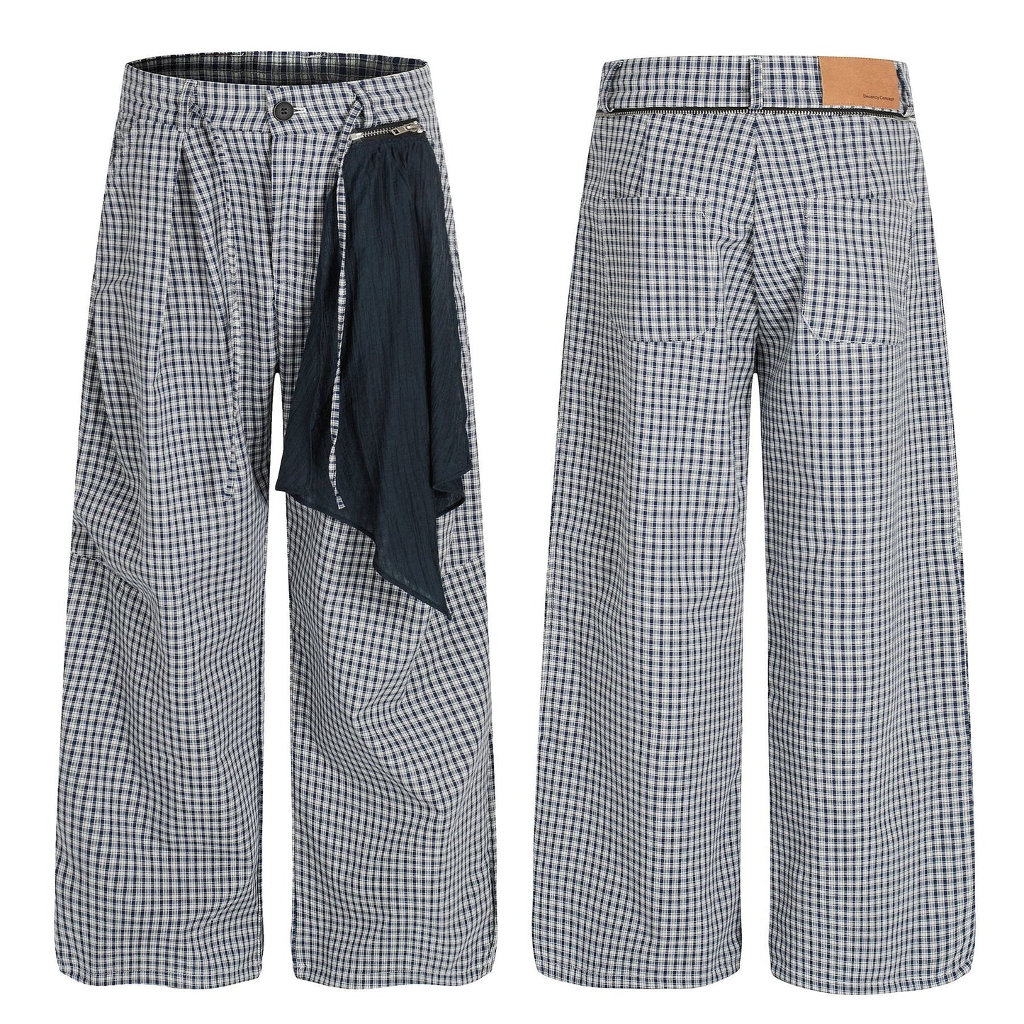 Men's Avant-Garde Deconstructed Checkered Pants with Scarf Detail
