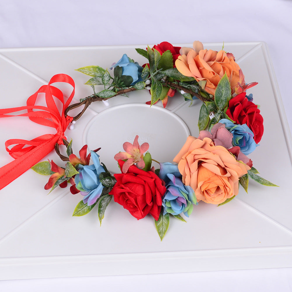 Multi-Color Artificial Flower Crown Garland with Ribbon Tie