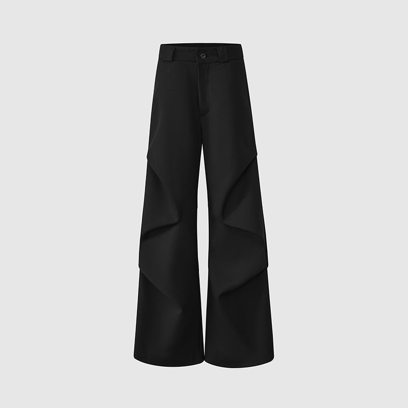 Chic White High-Waist Pleated Flared Trousers - Elegant Loose Fit
