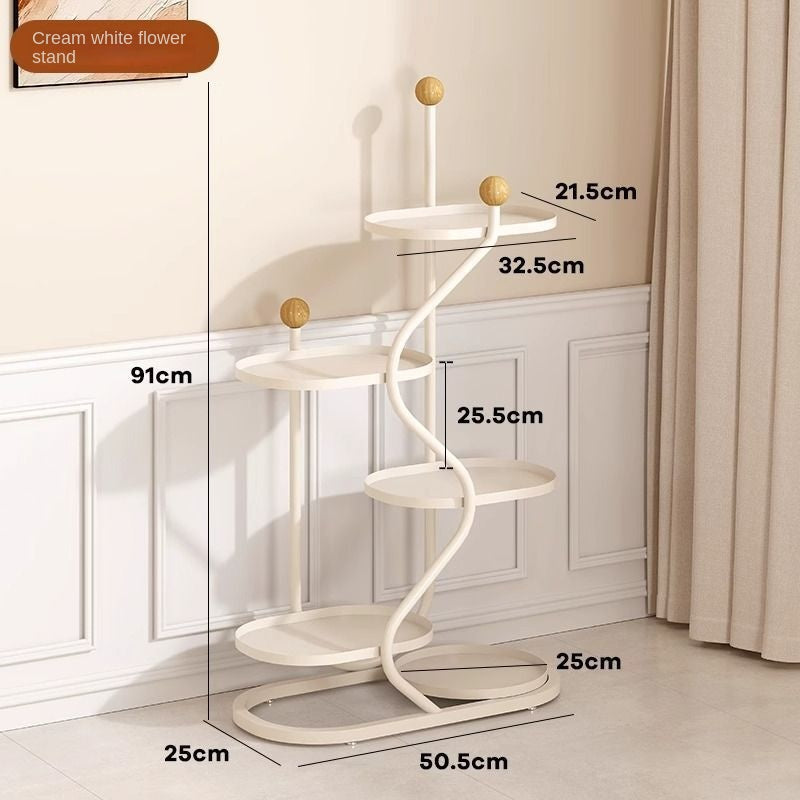 Multi-Layer Mobile Flower Stand with Wheels – Creative S-Shaped Metal Plant Shelf for Balcony