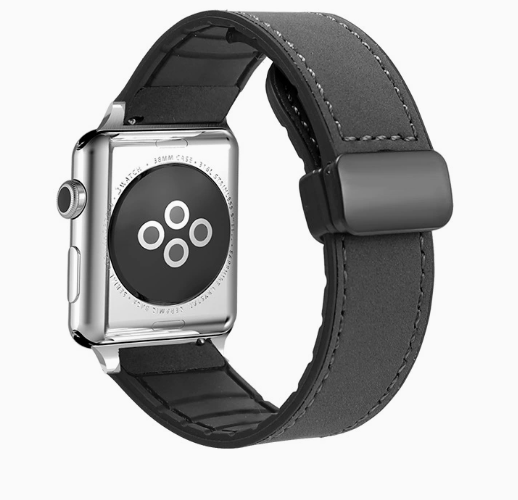 Premium Magnetic Buckle Silicone Skin Watch Band - Vintage Leather Look