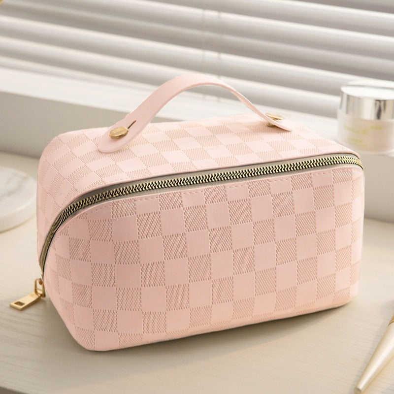 Checkered Pillow Makeup Bag - Women's Large Capacity Portable Travel Cosmetics Case