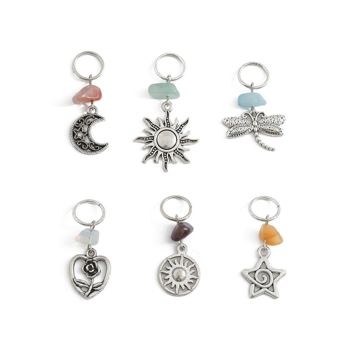 Alloy Hair Clip Chains with Sun, Moon & Pearl Charms - Versatile Hip-Hop Style