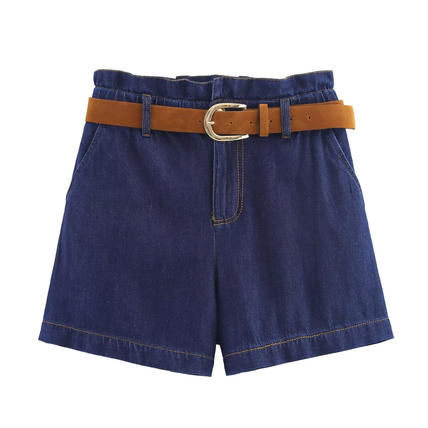 High-Waist Blue Denim Shorts | Chic Summer Paperbag Design with Belt