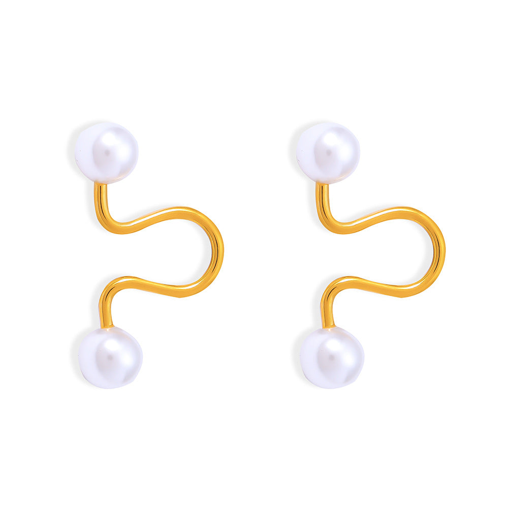 Gold Tone Faux Pearl Climber Ear Cuff Earrings