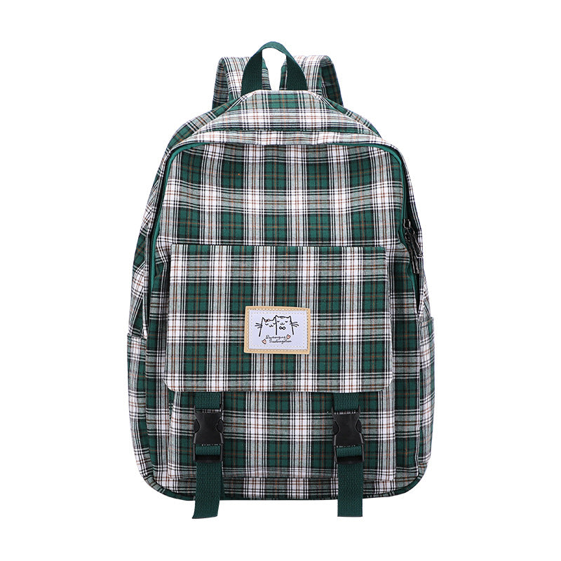Casual Harajuku Style Plaid School Backpack for High School & Junior High Students