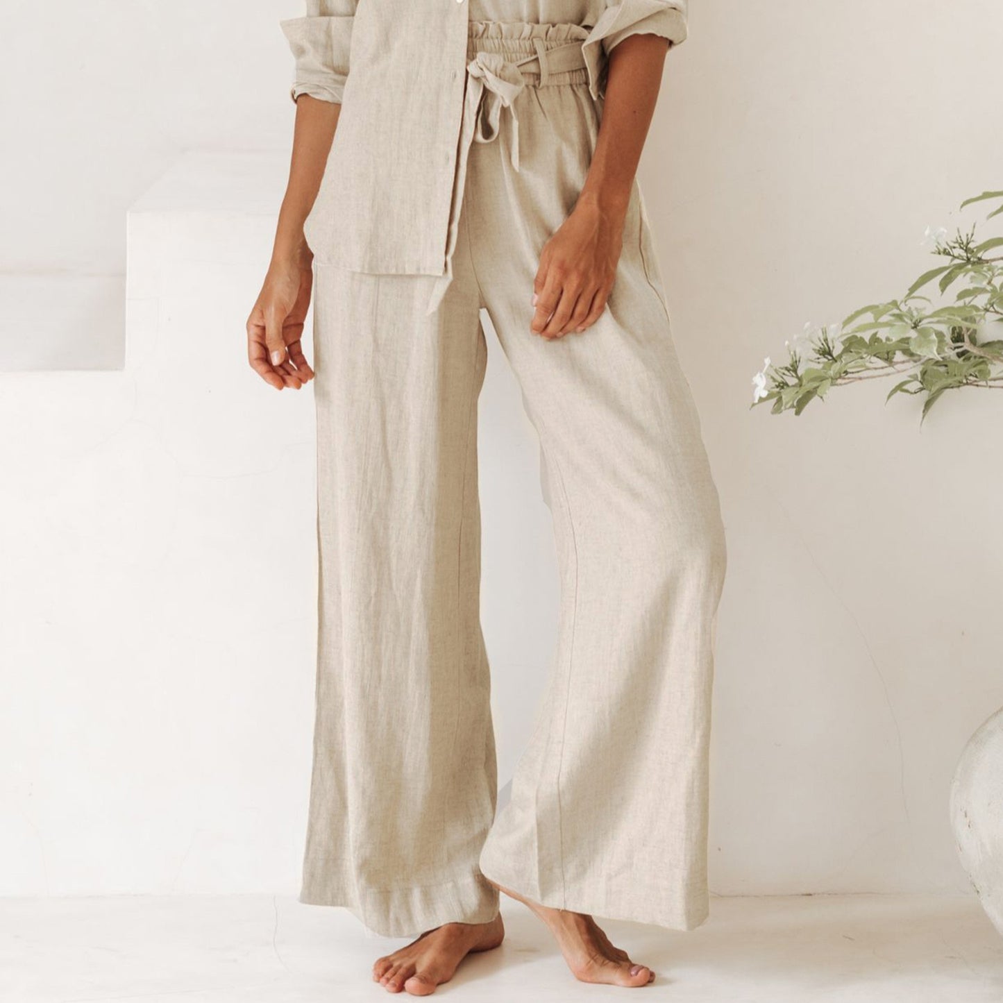 Breathable Tencel Linen Casual Pants | High-Rise Straight Wide Leg Summer Trousers