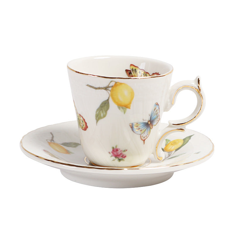 European-Style Elegant Lemon Ceramic Espresso Cup and Saucer Set