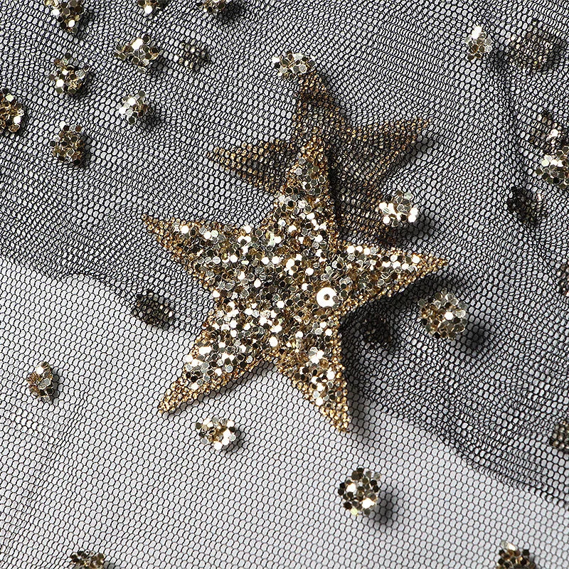 Sparkly Star Mesh Cover-Up Dress - Elegant Flare Sleeve Sheer Party Outfits for Women