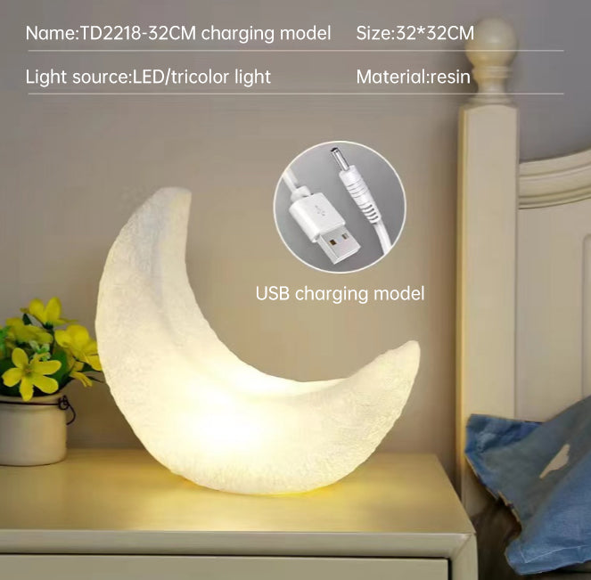 Enchanting Crescent Moon Night Light – Aesthetic Resin Table Lamp for Cozy Bedroom Decor