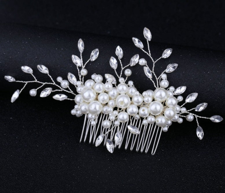 Elegant Crystal & Faux Pearl Wedding Hair Piece for Brides