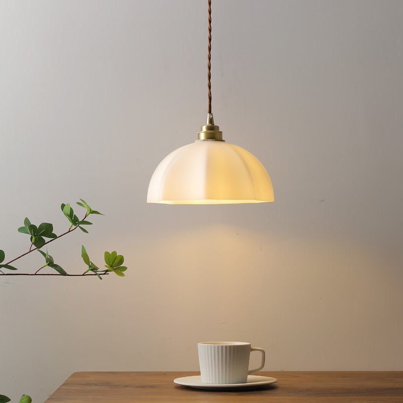 Wabi-Sabi Style Brass Designer Pendant Light / Frosted Glass Dome Hanging Lamp for Bedroom, Study, or Restaurant