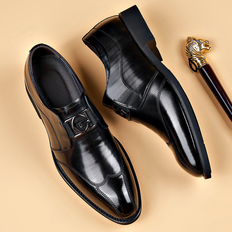 Men's Pointed Toe Leather Wedding Shoes - Business Formal Wingtip Dress Shoes