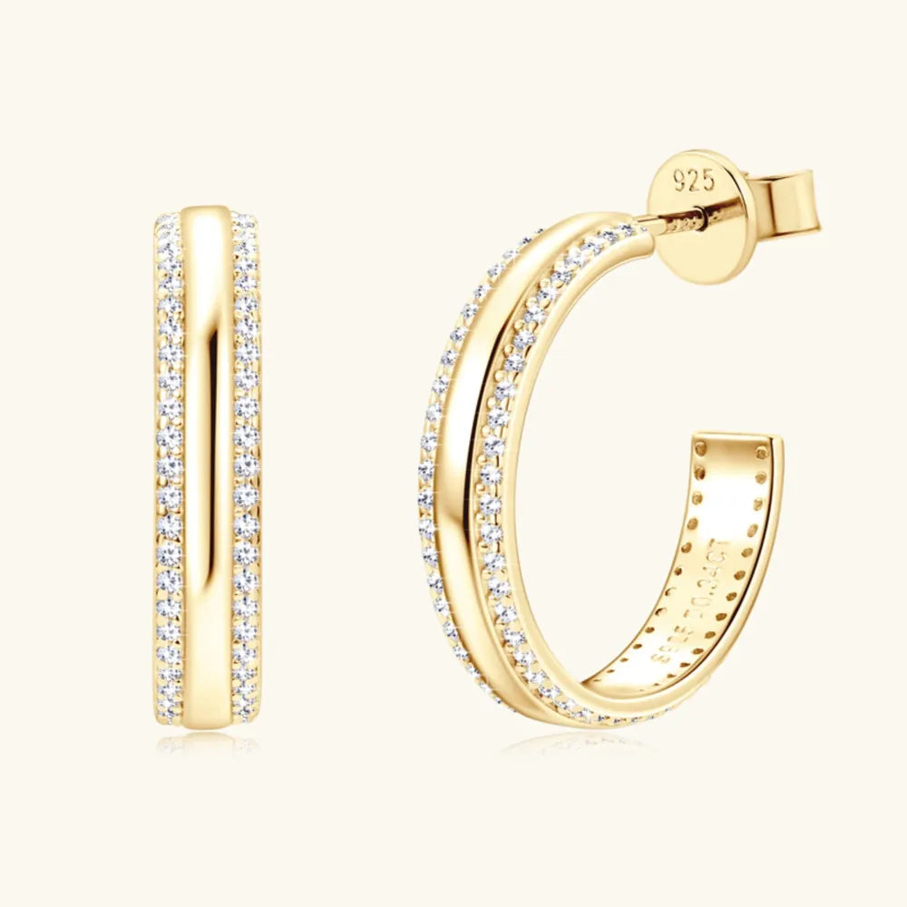 Dainty Moissanite Pave 925 Silver C-Hoop Earrings