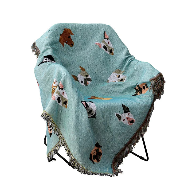 Cute Cartoon Dog Print Throw Blanket – Multipurpose Cotton Sofa Slipcover & Travel Travel Blanket