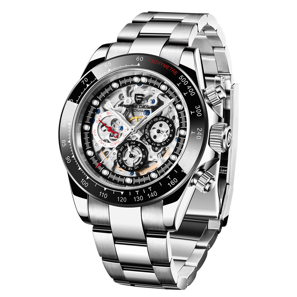 Pagani Design 1653 Men's Automatic Watch - Multifunction Skeleton Mechanical Timepiece