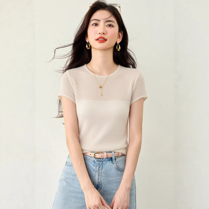Lazy Style Minimalist Knitted Innerwear Top - Short Sleeve Tee for Women