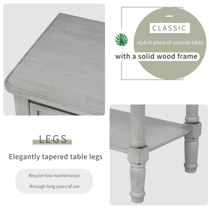 Narrow Console Desk/Sofa Table with Three Drawers (Grey Washed)