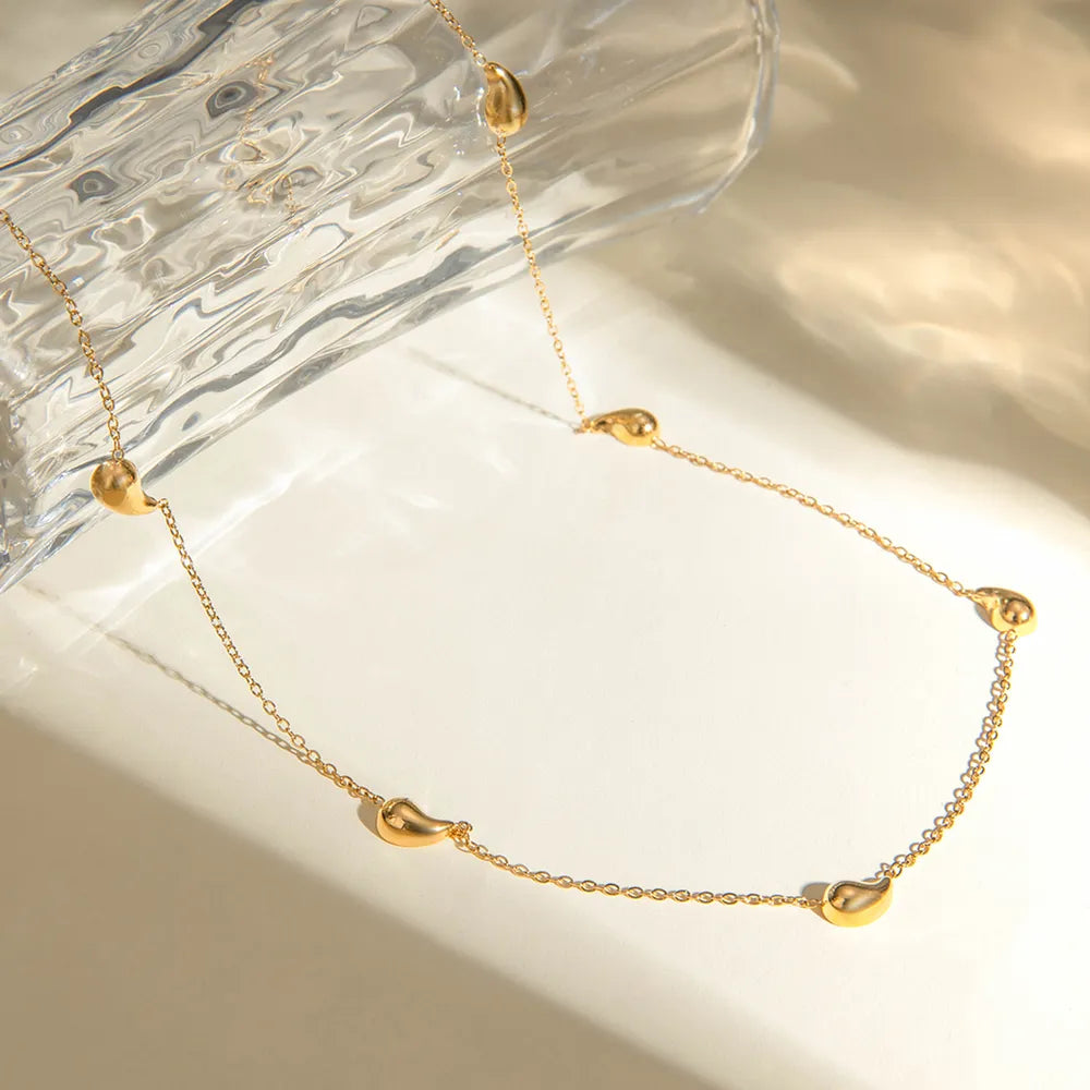 Dainty 18K Gold Plated Heart Station Necklace