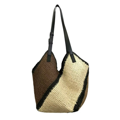Vintage Hand-Woven Straw Shoulder Bag - Casual Straw Patchwork Hobo Bag & Summer Beach Tote