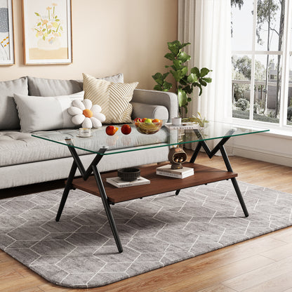 Modern Glass & Wood Accent Coffee Table