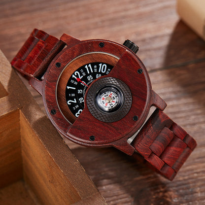 JIACHEN Multifunctional Wooden Watch with Compass - Outdoor Sports Watch