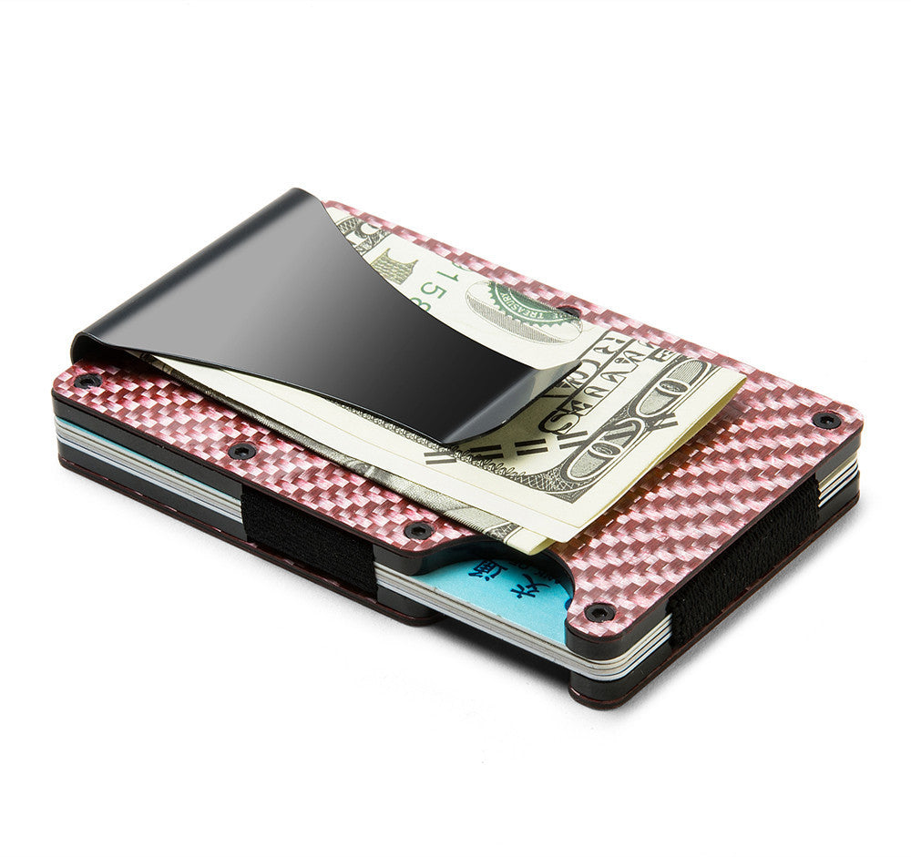 Multifunctional Anti-Theft Carbon Fiber Credit Card Holder & Metal Card Box - Pink Stripe