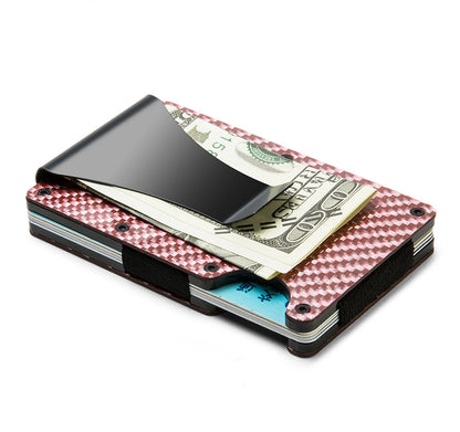 Multifunctional Anti-Theft Carbon Fiber Credit Card Holder & Metal Card Box - Pink Stripe