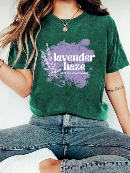 Lavender Haze' Pattern Printed Round Neck Short Sleeved T-Shirt | Graphic Slogan Tee
