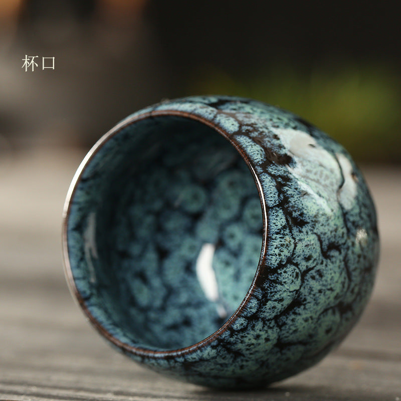 Jian Zhan Master Tea Cups with Egg-Shaped Design and Colorful Glaze