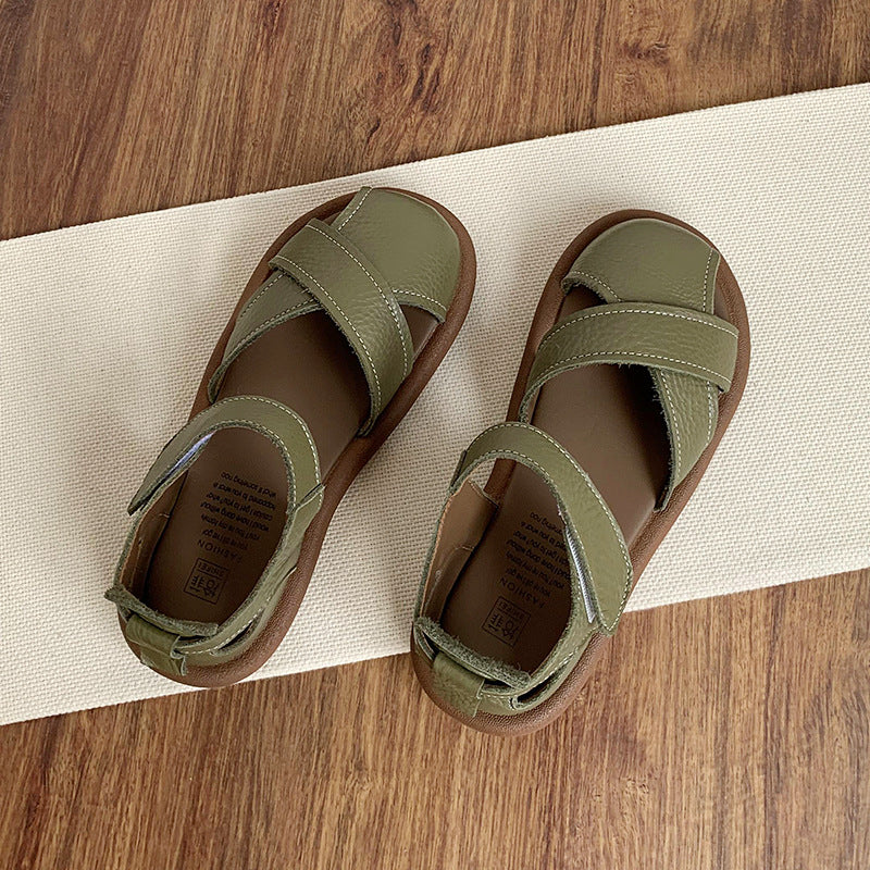Elegant Off-White Semi-Closed Toe Sandals - Comfortable Flat Summer Shoes for Women