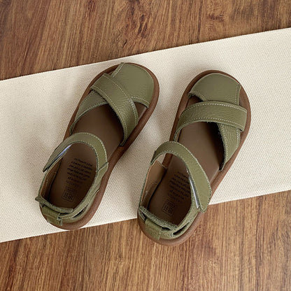 Elegant Off-White Semi-Closed Toe Sandals - Comfortable Flat Summer Shoes for Women
