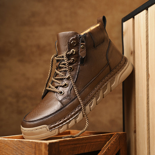 Premium Outdoor Martin Boots for Men – Trendy Thick Sole Mid-Cut Autumn & Winter Fashion Boots