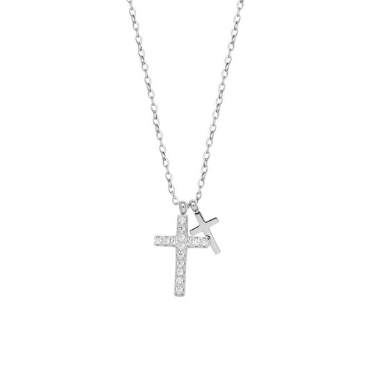 Micro Inlaid Zircon Silver Tone Religious Necklace