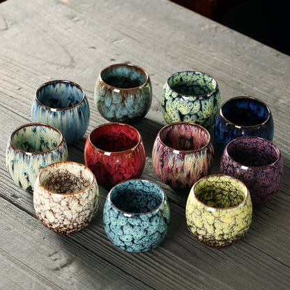 Jian Zhan Master Tea Cups with Egg-Shaped Design and Colorful Glaze