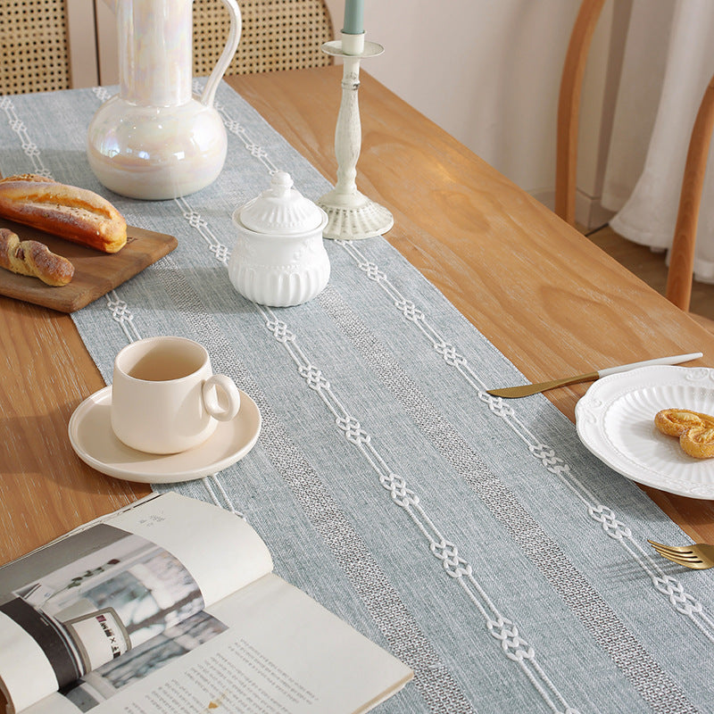 Rustic Hand-Woven Table Runner – Cotton & Linen Boho Table Flag with Tassels