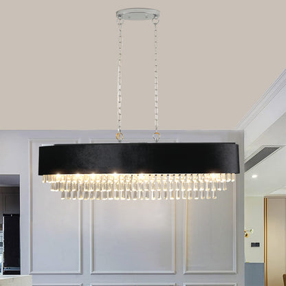 Luxury Modern Black Crystal Chandelier – Elegant Round Pendant Light for Dining & Living Room