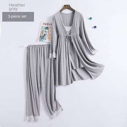 Women's Modest Modal Postpartum Robe and Nightgown Two-Piece Nursing Set