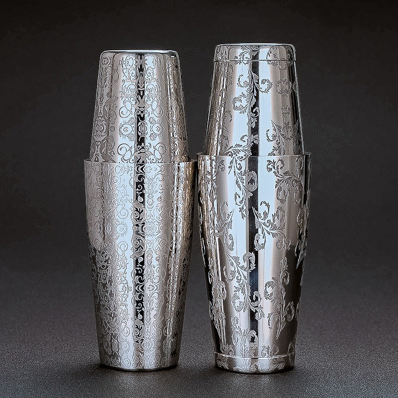 Premium 304 Stainless Steel Etched Boston Cocktail Shaker Set