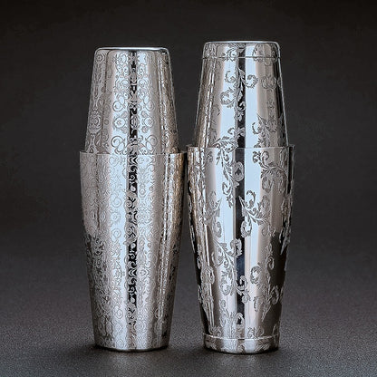 Premium 304 Stainless Steel Etched Boston Cocktail Shaker Set