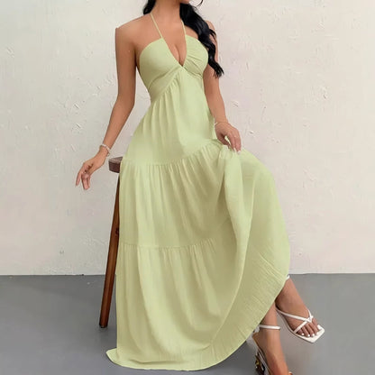 Women's Sexy Backless Halter Neck Maxi Dress - European Style Summer Beach