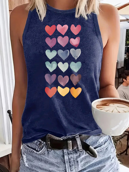 Colorful Heart-Shaped Pattern Loose Women's Vest | Graphic Valentine's Day Tank Top