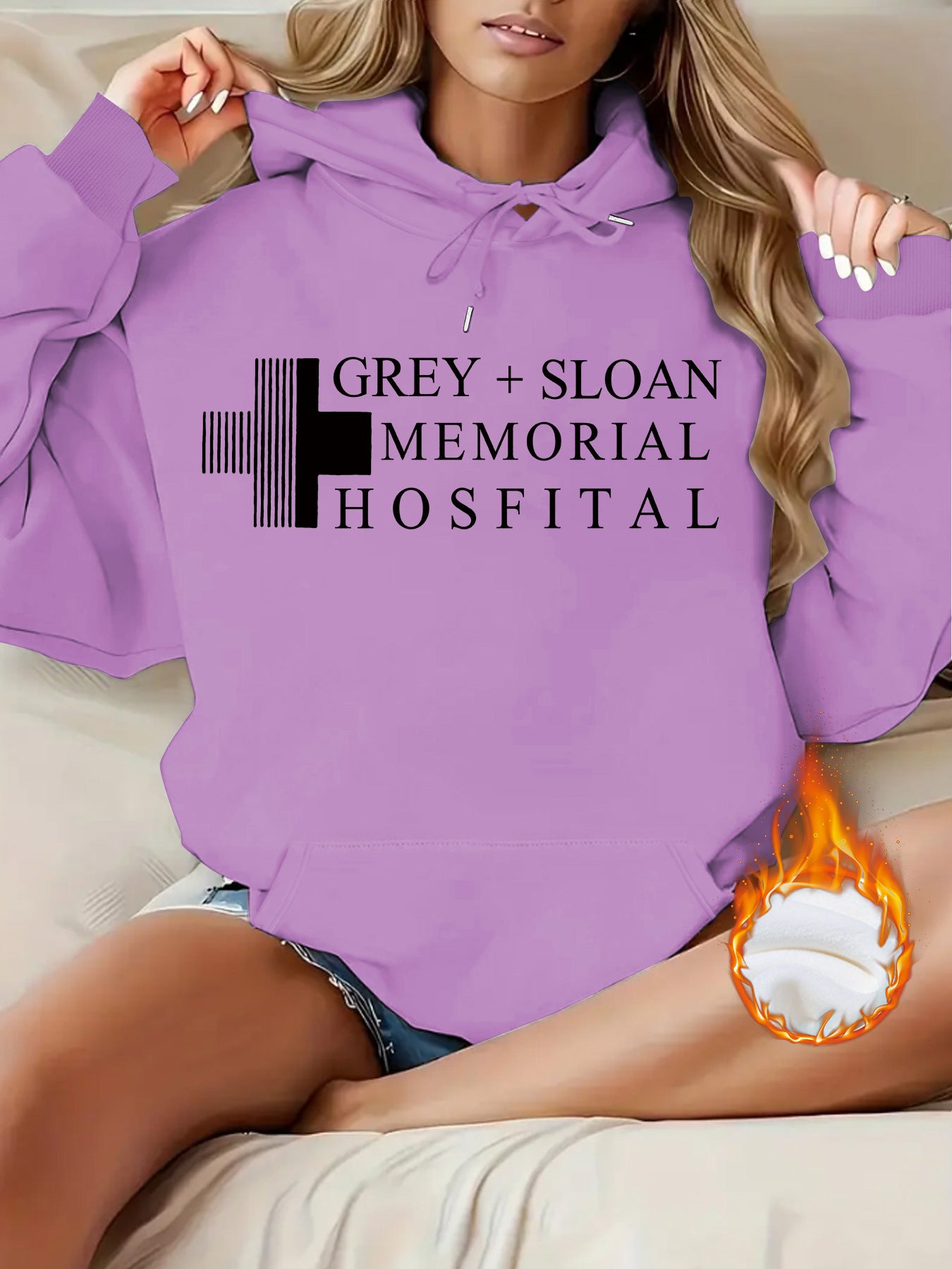 Thick Flannel Grey + Sloan Memorial Hospital Graphic Hoodie | Warm Casual Pullover