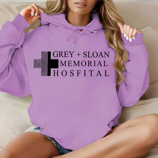 Thick Flannel Grey + Sloan Memorial Hospital Graphic Hoodie | Warm Casual Pullover
