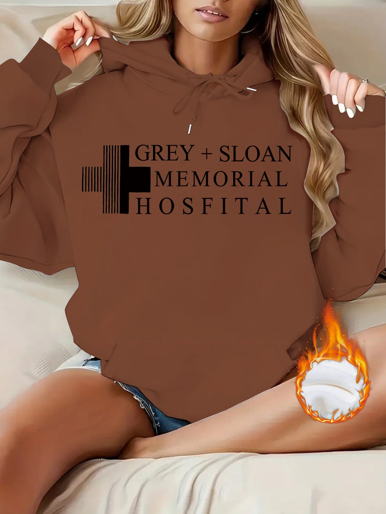 Thick Flannel Grey + Sloan Memorial Hospital Graphic Hoodie | Warm Casual Pullover