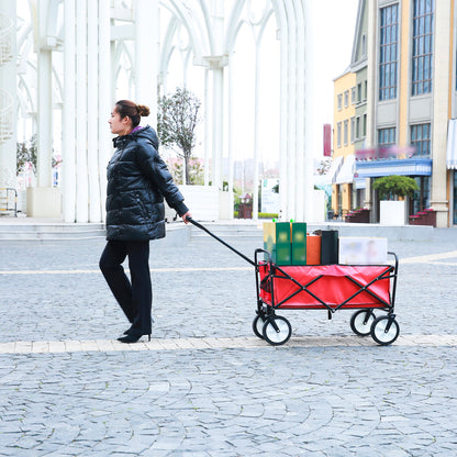 Folding Wagon Garden Shopping Beach Cart – Heavy Duty Red Utility Cart