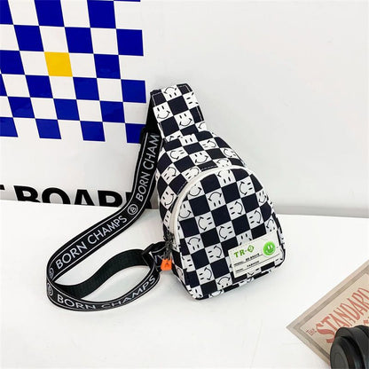 Kids' Lightweight Plaid Chest Bag - Contrast Color Messenger & Waist Bag for Outdoor Play