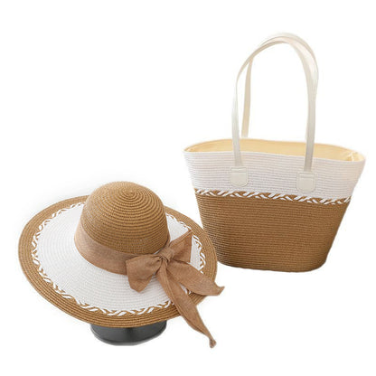 Women's Summer Straw Tote Bag & Wide-Brim Sun Hat Set