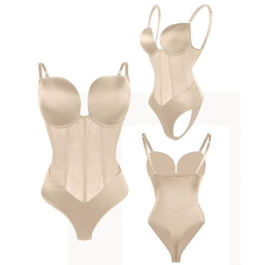 Deep V Backless Shapewear Bodysuit - Tummy Control Thong Shaper